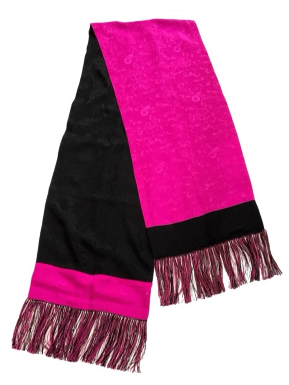 Shanghai Tang Scarf - Striking Fuschia and Black Jacquard Silk